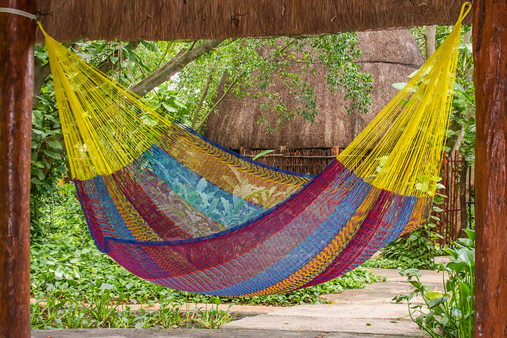 Mayan Legacy Single Size Cotton Mexican Hammock in Confeti Colour