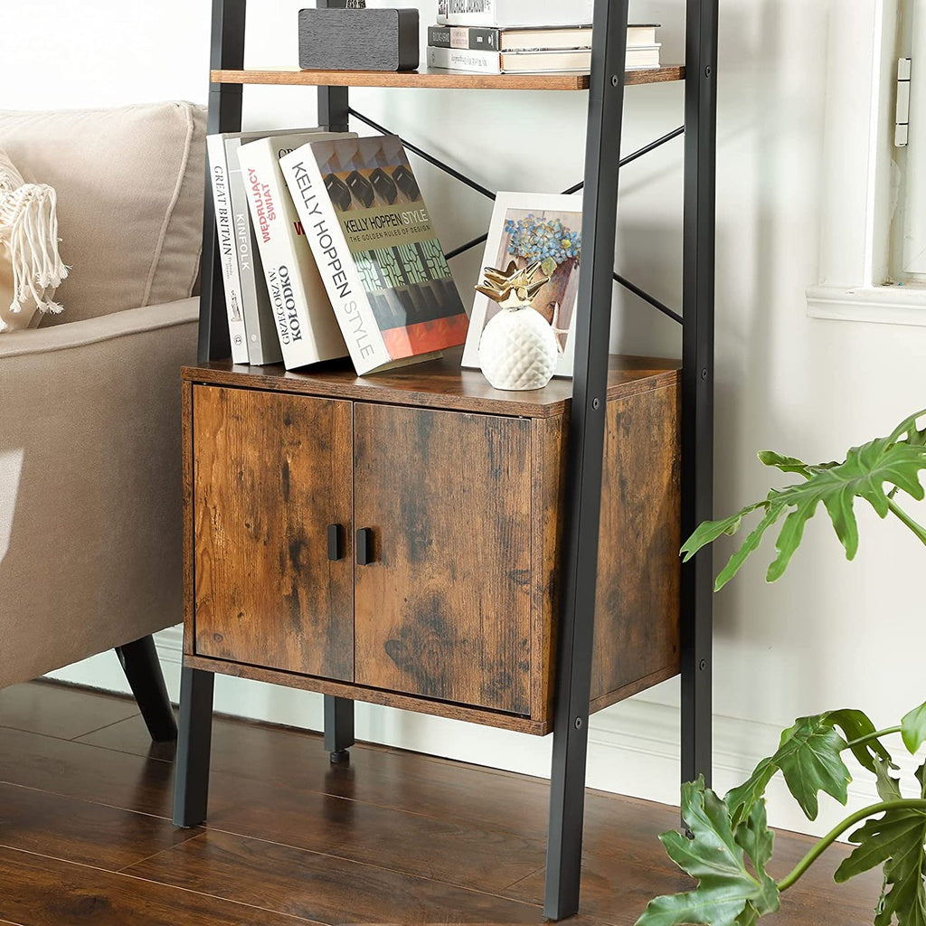 VASAGLE Ladder Bookshelf with Cupboard Rustic Brown