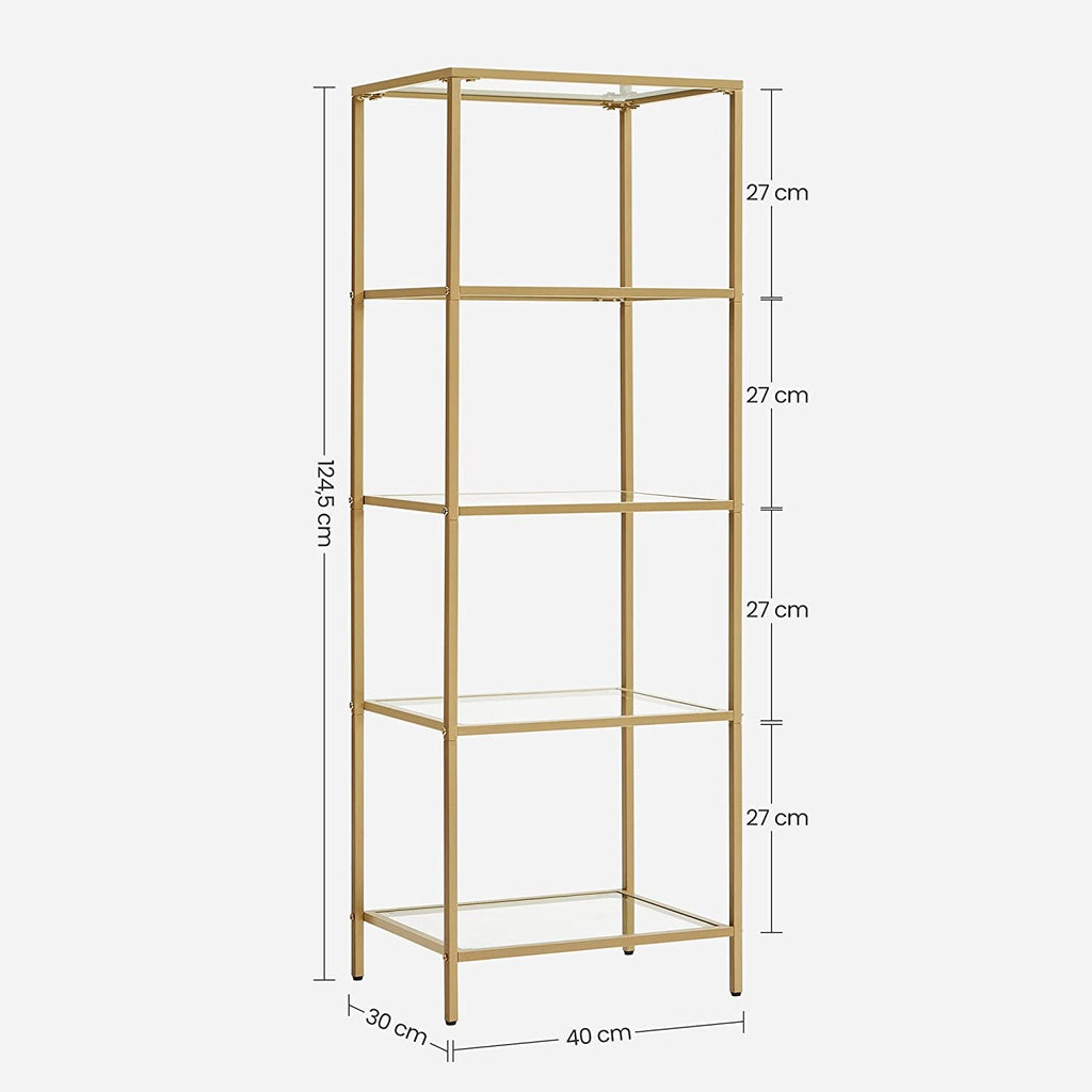 VASAGLE Storage Shelf 4-Tier Tempered Glass Gold