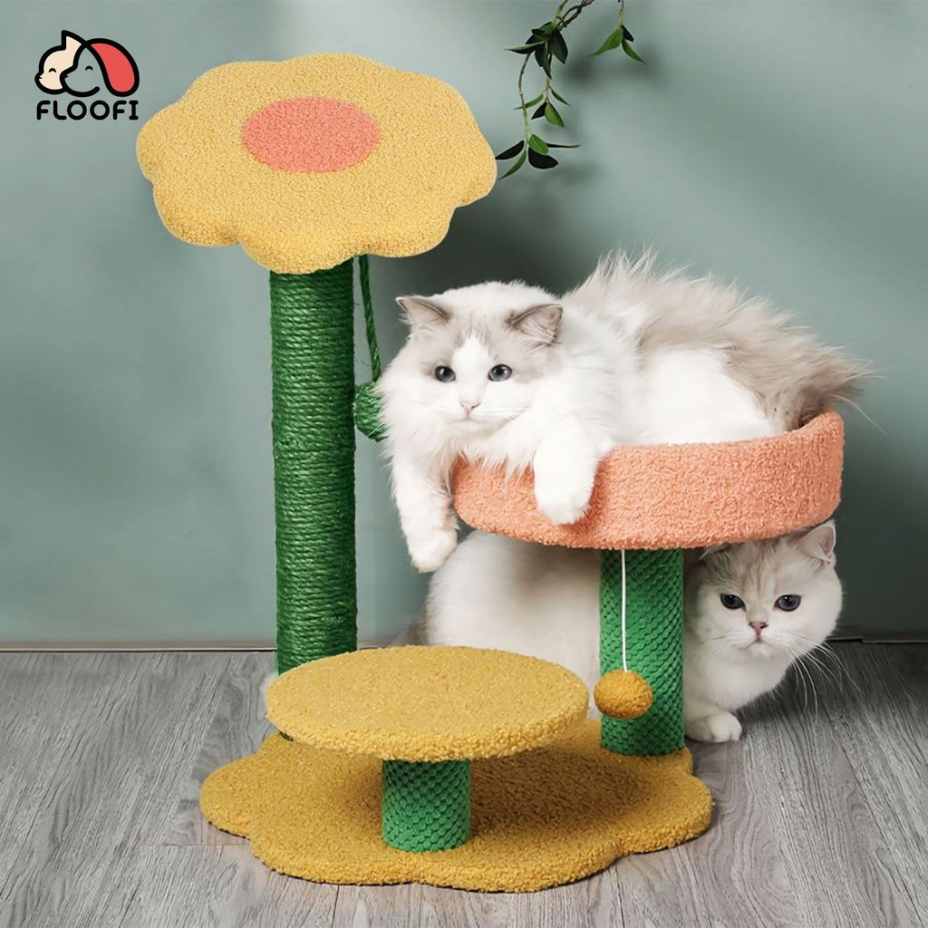 Floofi 75cm Sunflower Plush Scratching Post Cat Tree