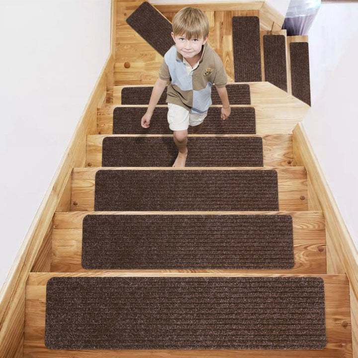 GOMINIMO Set of 15 Non Slip Carpet Stair Tread 20.3 x76cm (Brown)