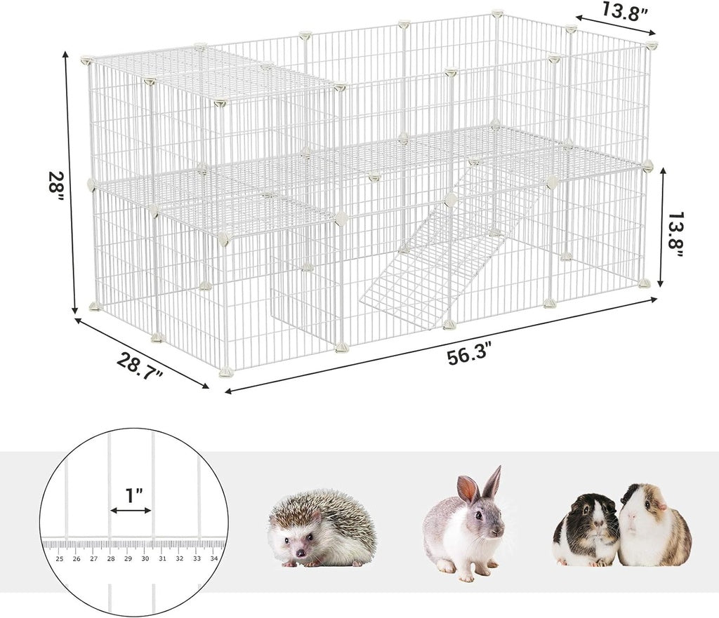 SONGMICS Metal Wire Two-Story Pet Playpen with Zip Ties White