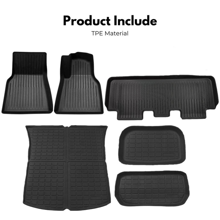 RYNOMATE Set of 6 Tesla Model-Y 2021-2024 Floor Mats (Black)