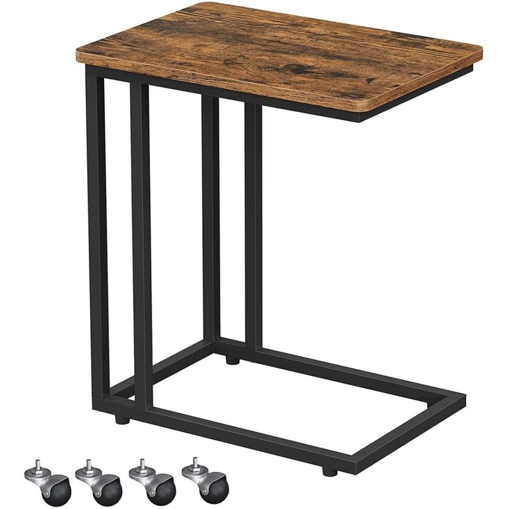 VASAGLE End Table Side Table Coffee Table with Steel Frame and Castors Rustic Brown and Black