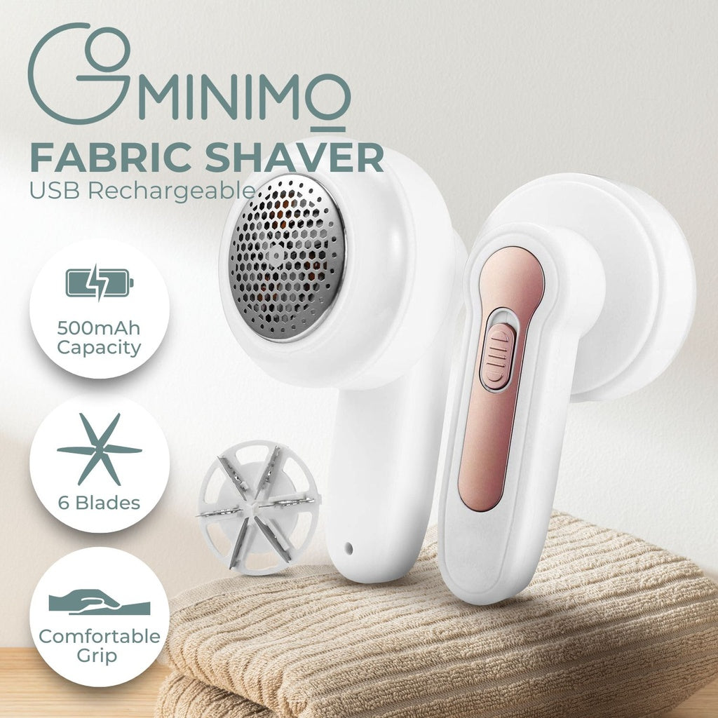 GOMINIMO USB Rechargeable Fabric Shaver with 6 Blades Stainless Steel, White