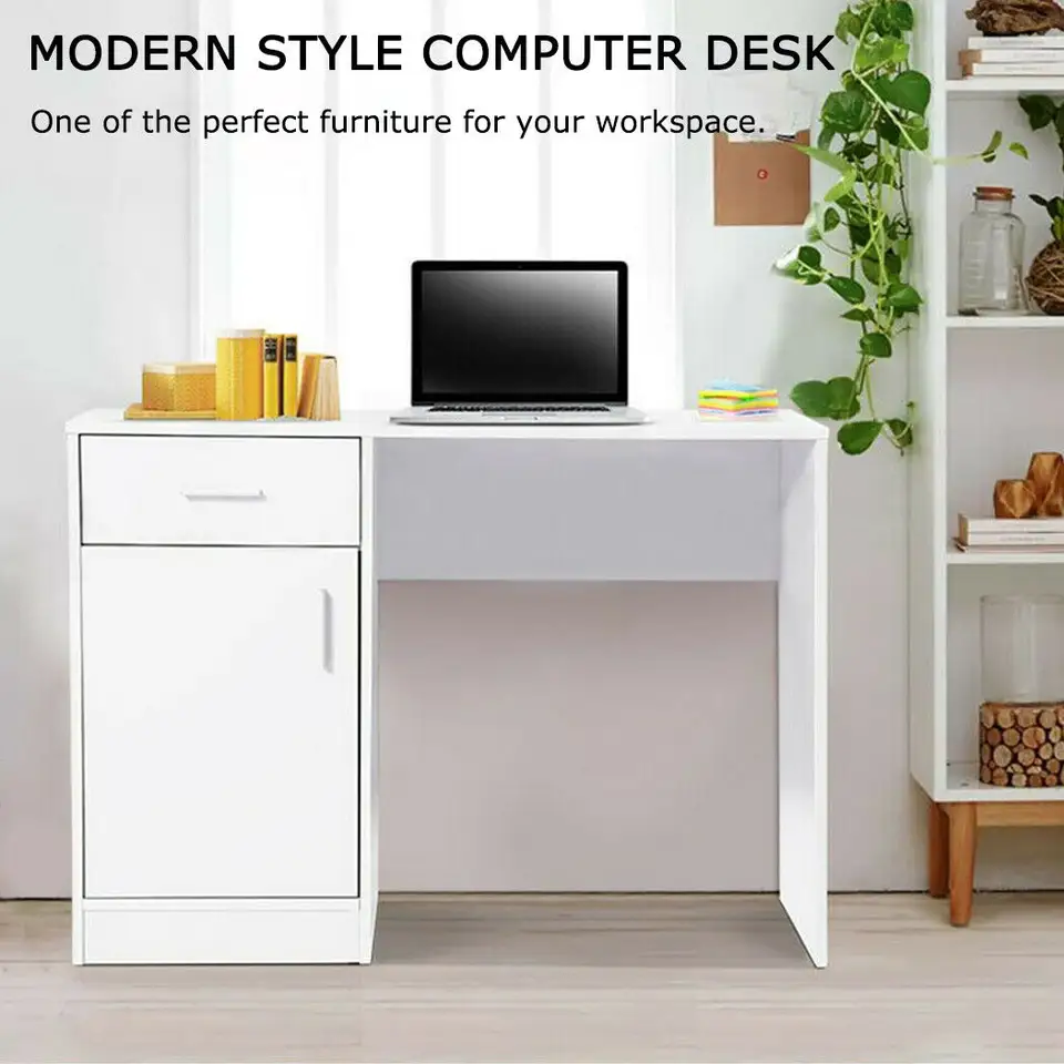 EKKIO Office Computer Desk with 1 Drawer (White)