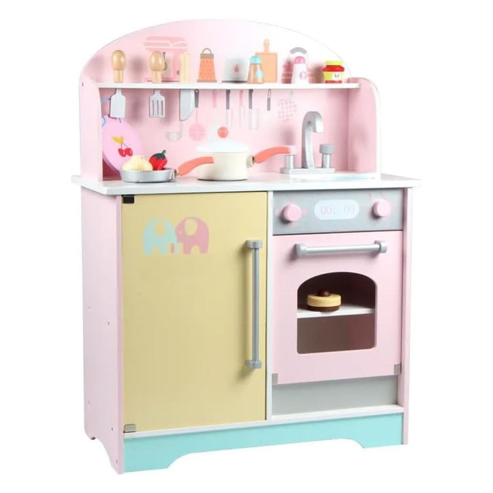 EKKIO Wooden Kitchen Playset for Kids (Japanese Style Kitchen Set, Pink)