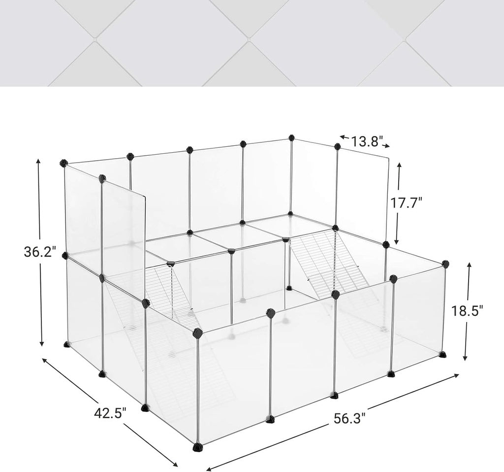 SONGMICS Guinea Pig Playpen with Dense Ramp White