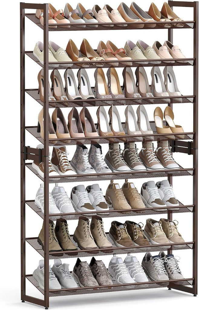 SONGMICS 8-Tier Shoe Rack Storage 32 pairs with Adjustable Shelves Bronze