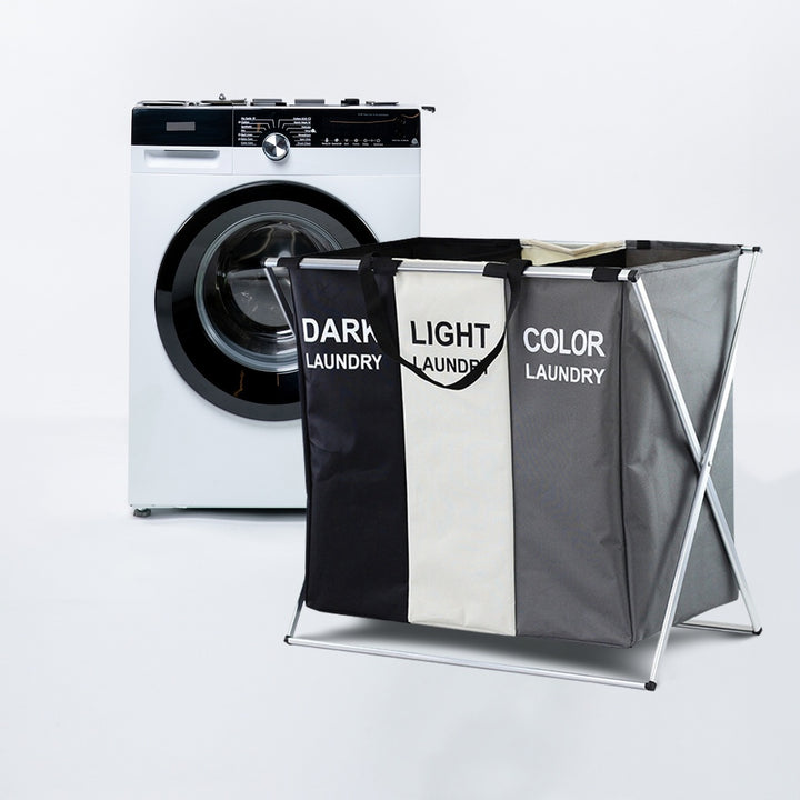 GOMINIMO 135L Foldable Laundry Cloth Hamper with 3 Sections (White+Grey+Black)