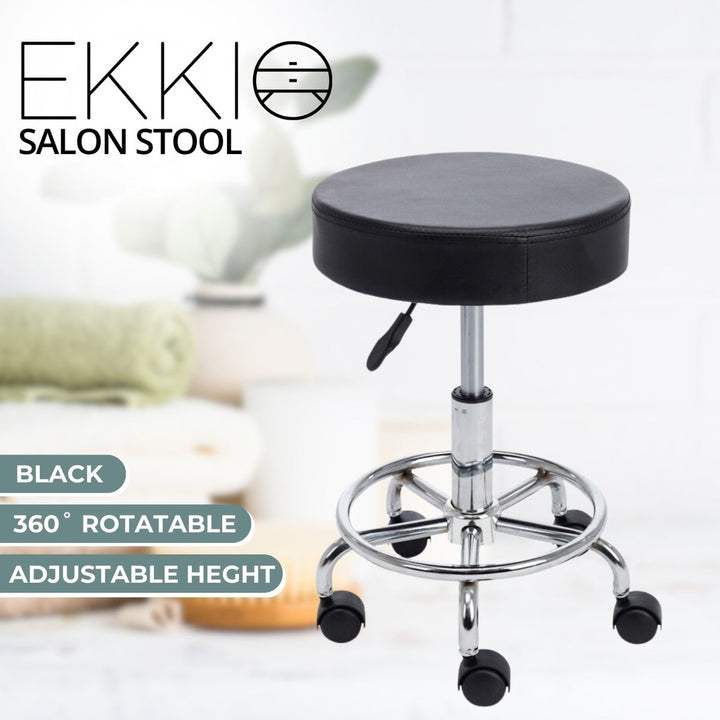 EKKIO Round Salon Stool with Adjustable Height (Black)