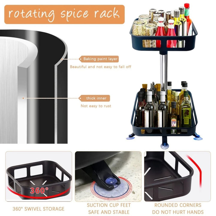 GOMINIMO 2 Tier Rotating Spice Rack Square Shape (Black)