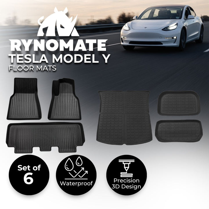 RYNOMATE Set of 6 Tesla Model-Y 2021-2024 Floor Mats (Black)