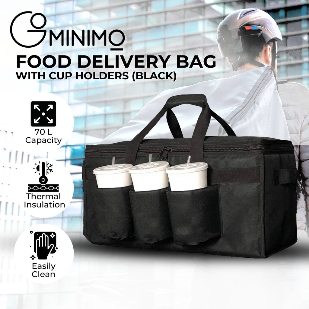 GOMINIMO Insulated Food Delivery Bag with Cup Holders (Black & Grey)