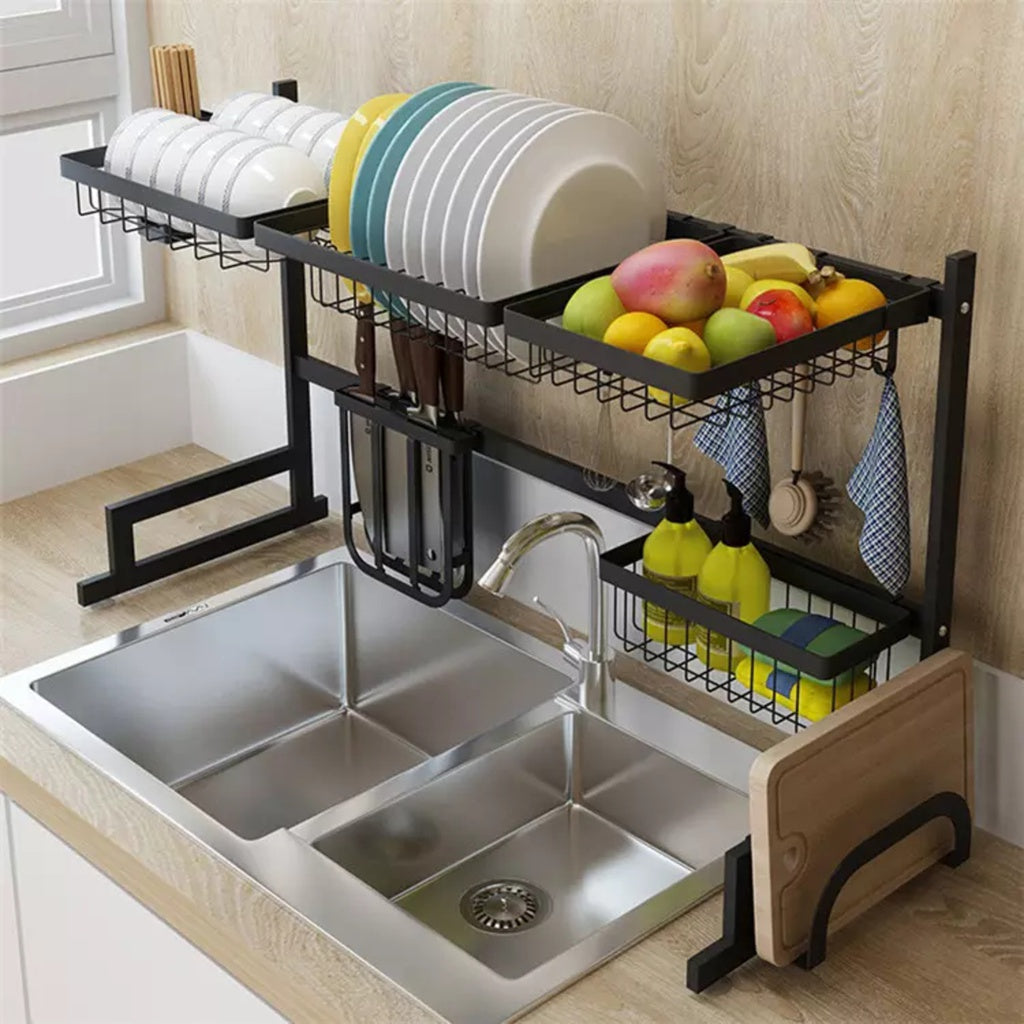 GOMINIMO Dish Drying Rack Over Sinks Adjustable 85-100cm (Black)