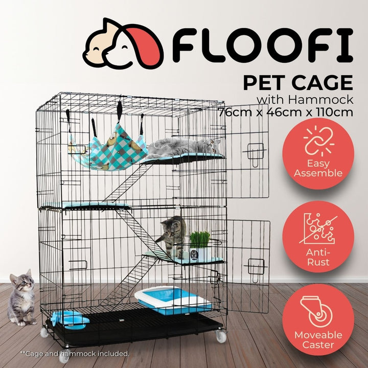 FLOOFI Four-Level Pet Rabbit Bird Cage with Hammock (Black)