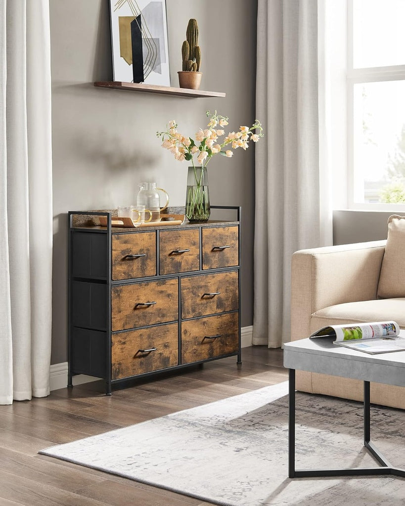 SONGMICS Dresser for Bedroom Chest of Drawers Rustic Brown and Black