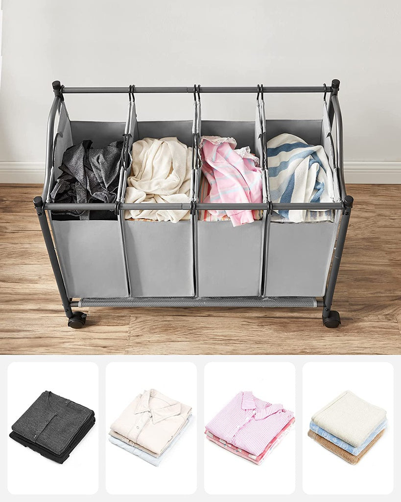 SONGMICS Laundry Basket with 4 Removable Laundry Bin on Wheels Gray