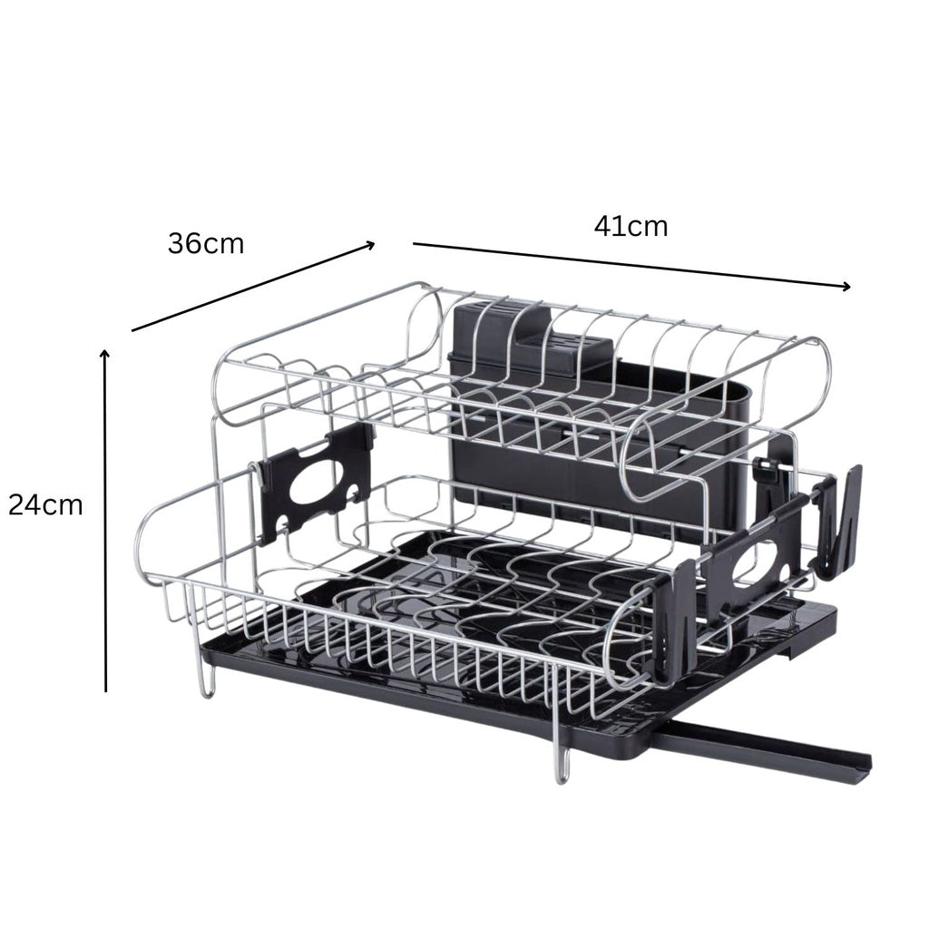 GOMINIMO 2-Tier Dish Drying Rack with Draining Board and Cup Holder