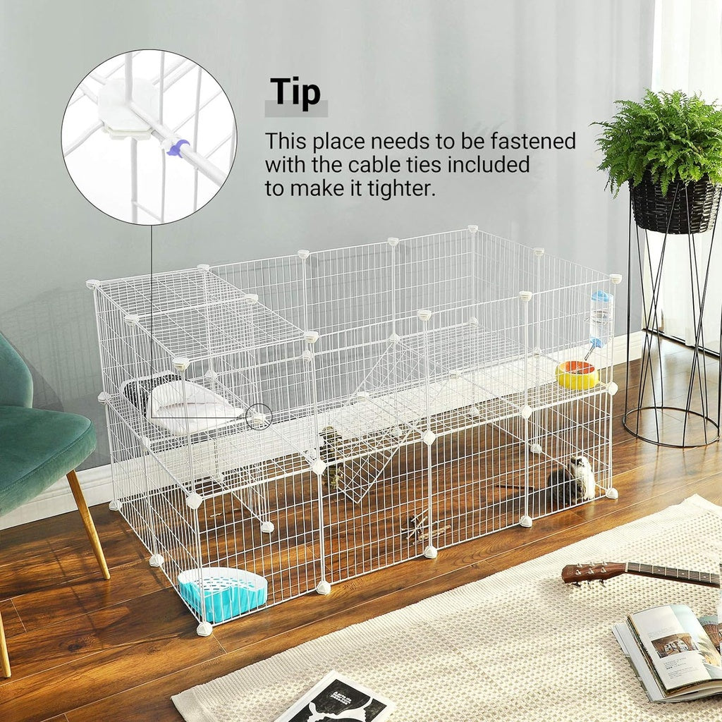 SONGMICS Metal Wire Two-Story Pet Playpen with Zip Ties White