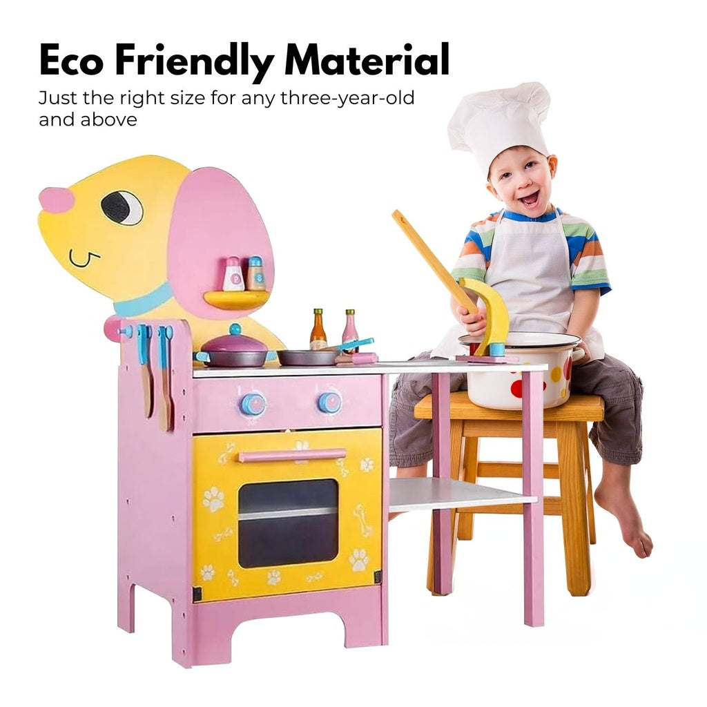 EKKIO Wooden Kitchen Playset for Kids (Puppy Shape Kitchen Set)