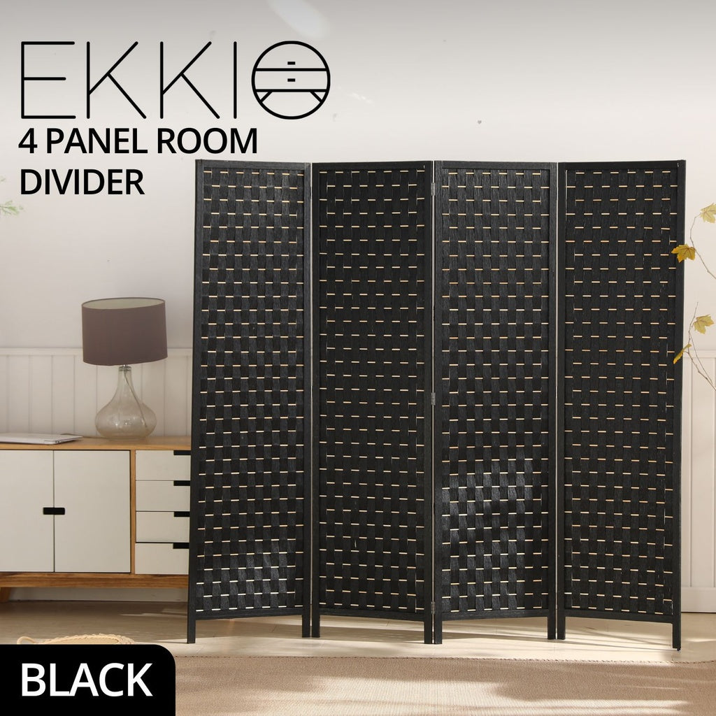 EKKIO 4-Panel Pine Wood Room Divider (Black)