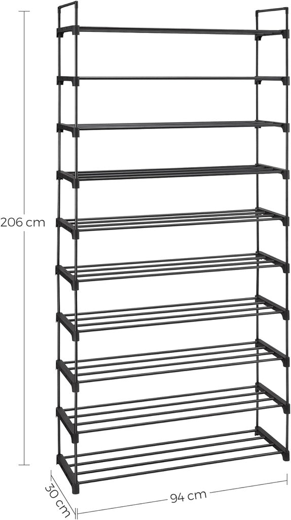 SONGMICS 10 Tier Metal Shoe Rack for 50 Pairs of Shoes Black