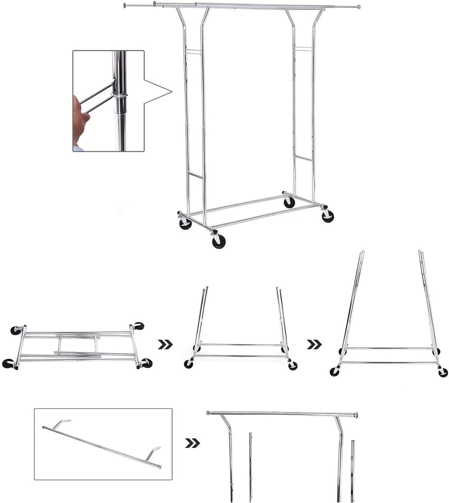 SONGMICS Metal Clothes Rack Stand on Wheels Heavy Duty Silver