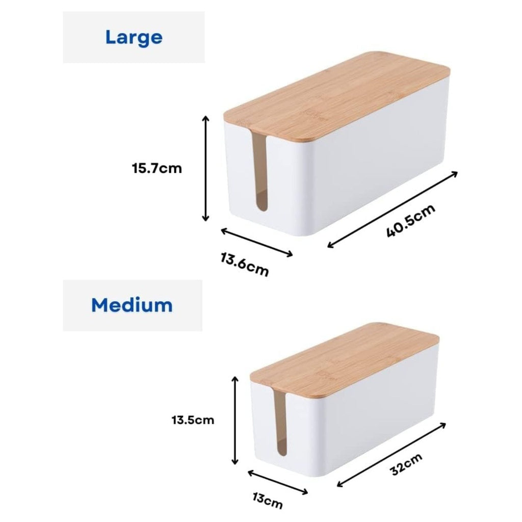 GOMINIMO Set of Two Cable Management Box with Wood Pattern Lid (White)