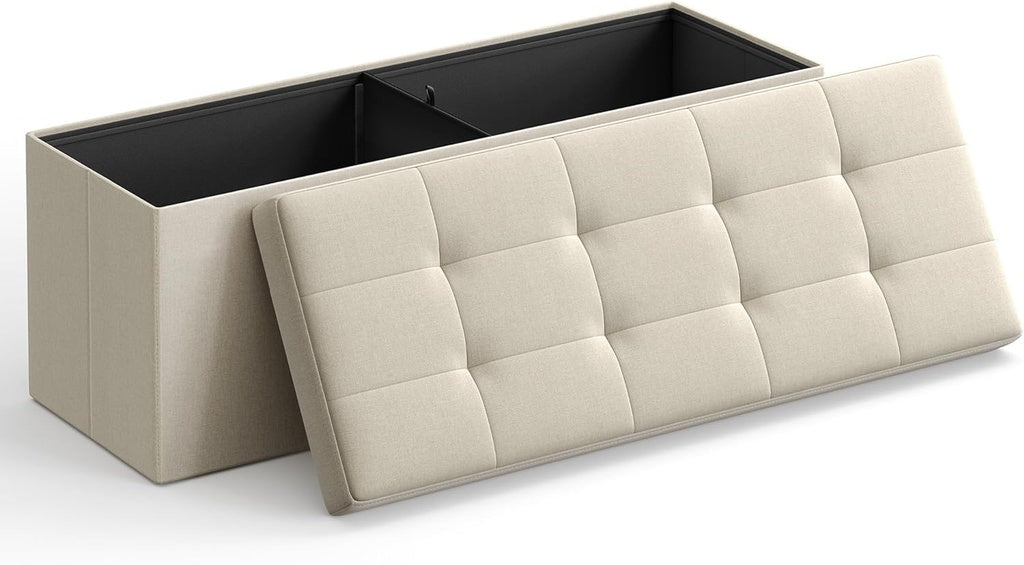 SONGMICS 109cm Folding Storage Ottoman Bench Beige