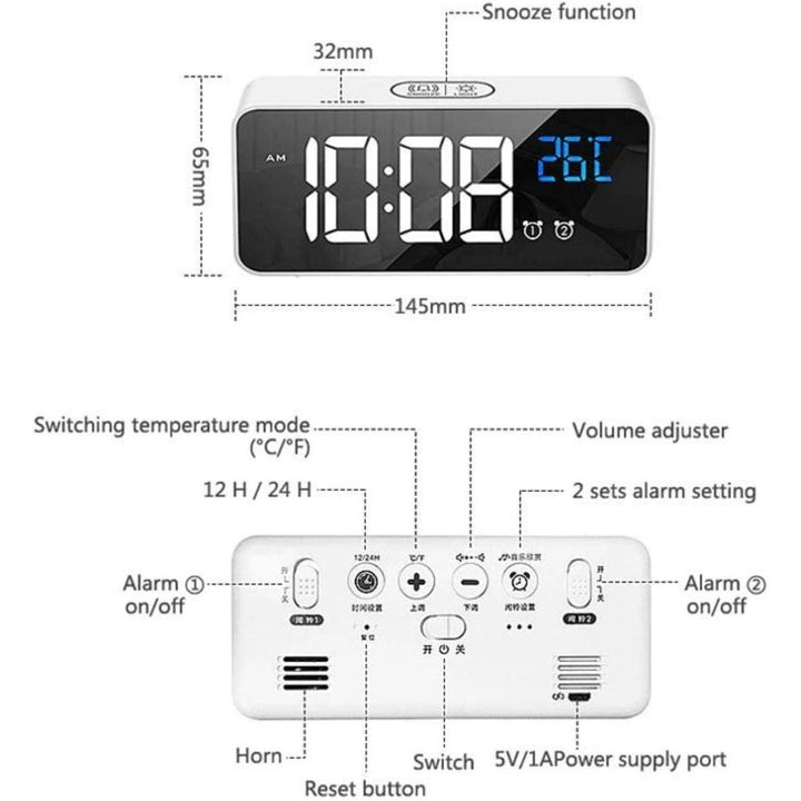 GOMINIMO Digital Clock Mirrored White