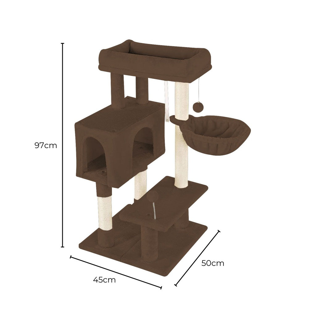 Floofi 97cm Adjustable Base Plush Cat Tree Brown