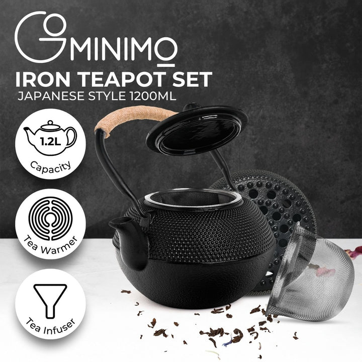 GOMINIMO 1200ML Iron Teapot with Filter and Warmer