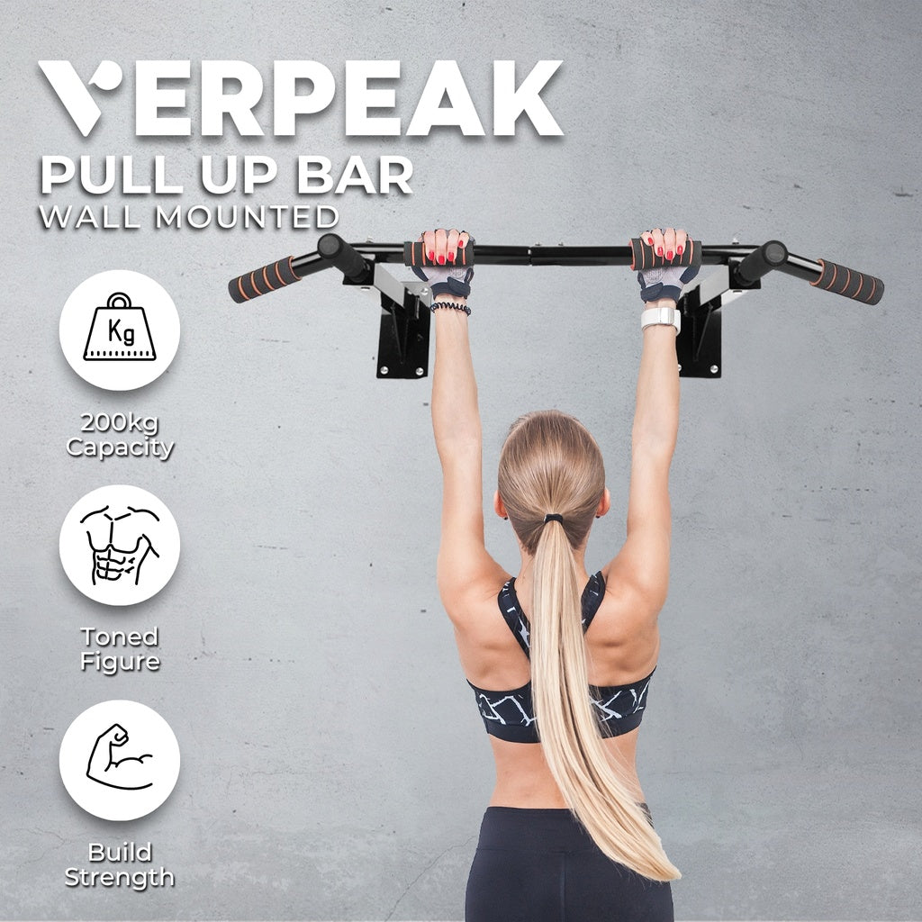 VERPEAK Wall Mounted Pull Up Bar with 136 kg Capacity (Black)