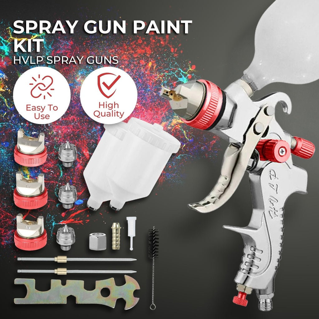 RYNOMATE Gravity Feed Air Spray Paint Gun Kit with 3 Nozzle (Red)