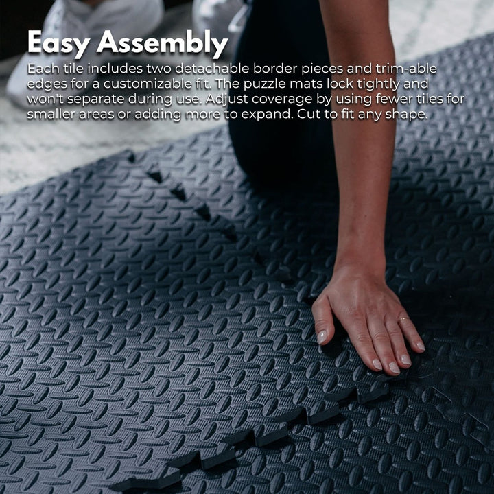 Verpeak Puzzle Gym Mat EVA Interlocking Foam Tiles with Border (Black)