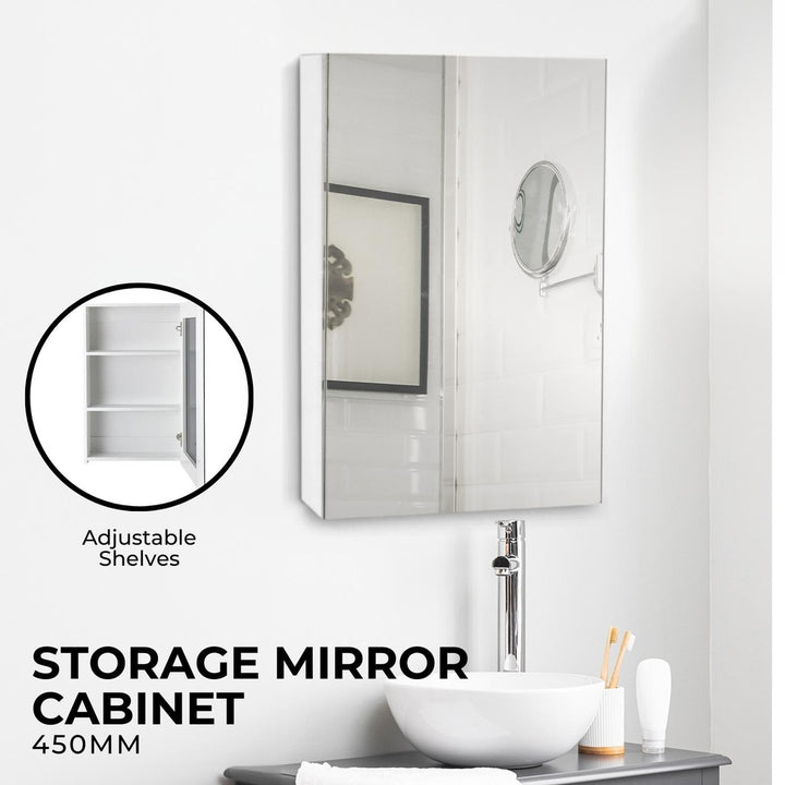 EKKIO Bathroom Vanity Mirror with Single Door Storage Cabinet (White)