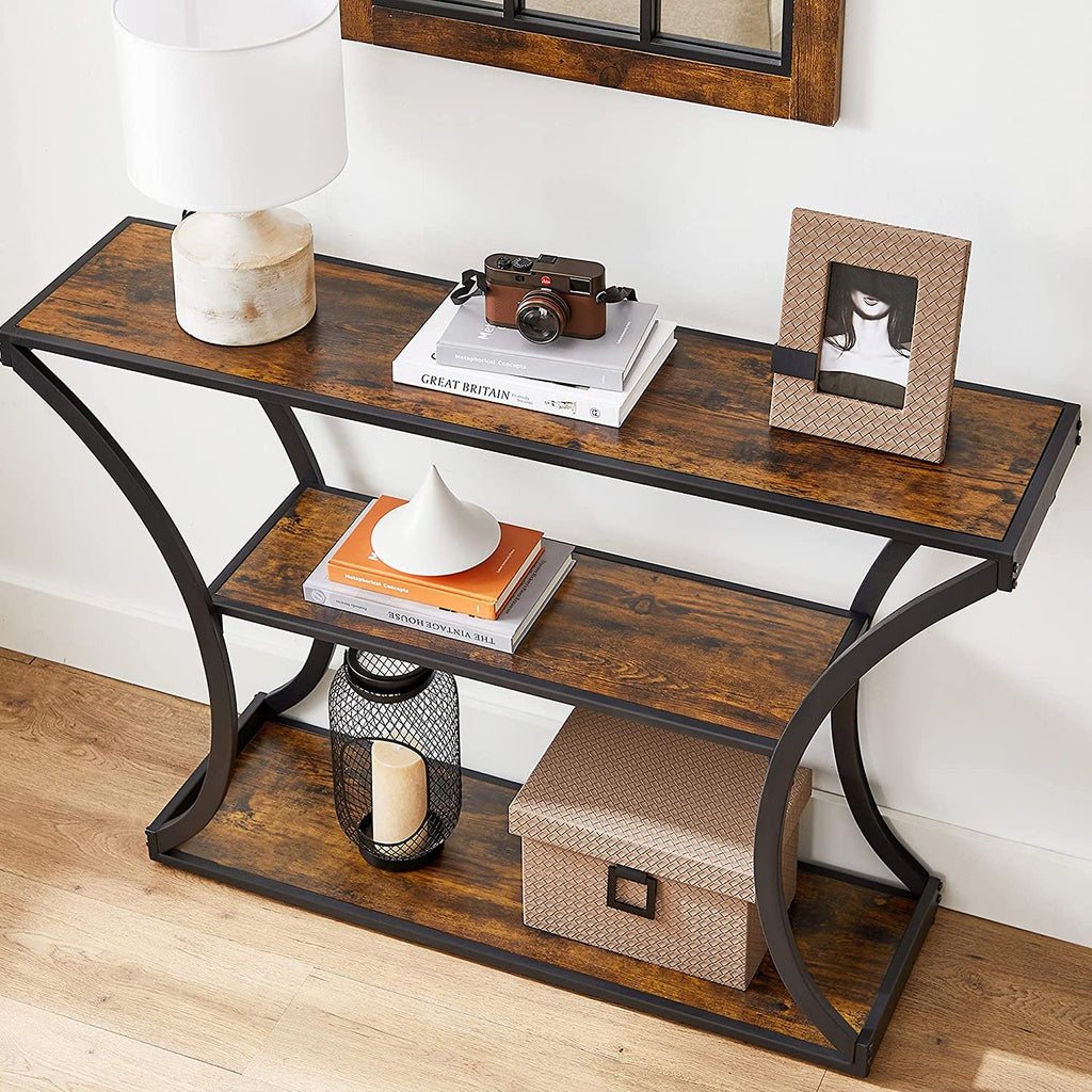 VASAGLE Console Table with Curved Frames with 2 Open Shelves Rustic Brown and Black