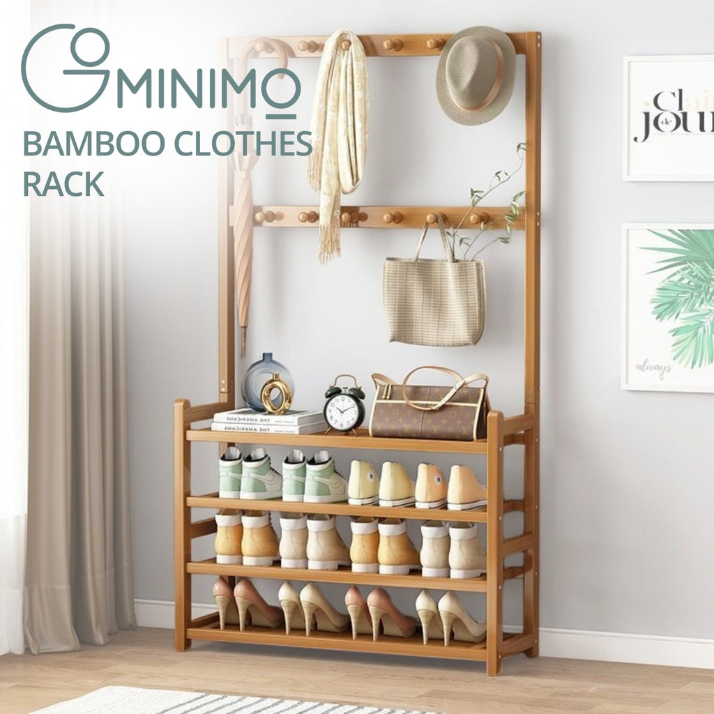 GOMINIMO Bamboo Clothes Rack and Shoe Rack Shelves 80cm