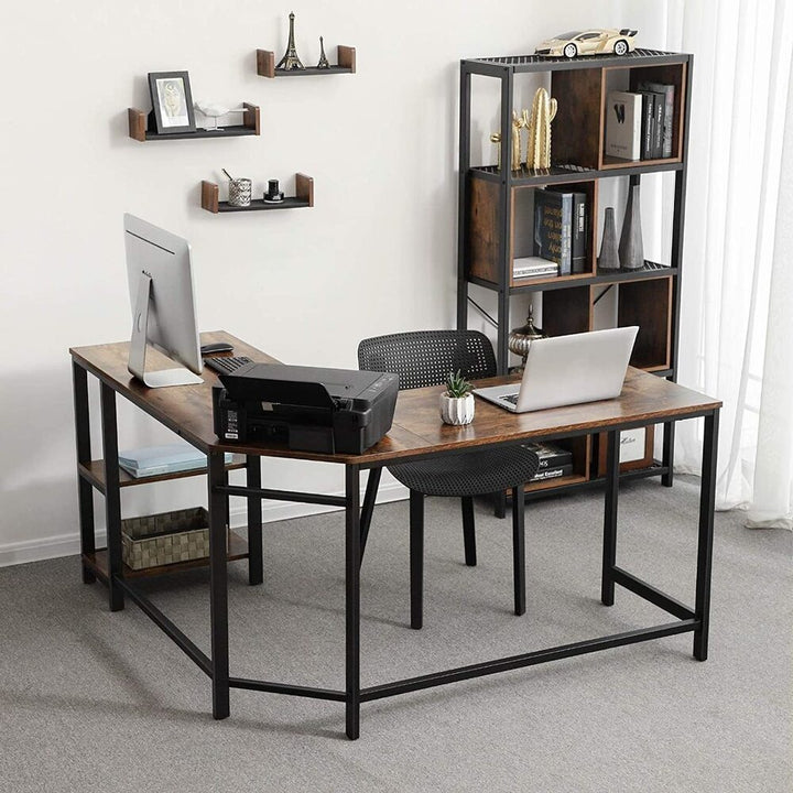 VASAGLE L-Shaped Computer Desk Rustic Brown and Black