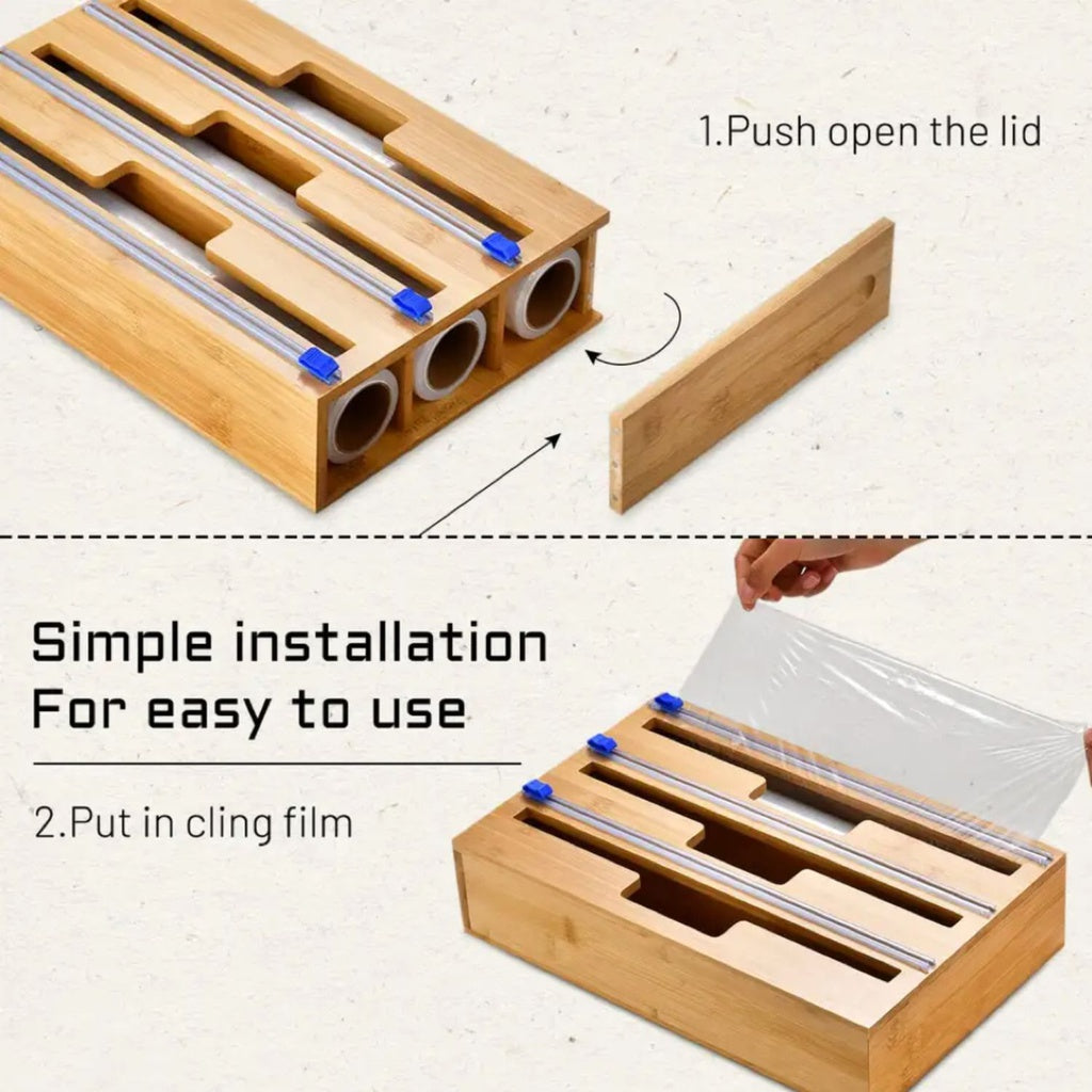 GOMINIMO 3 in 1 Bamboo Wrap Dispenser with Cutter