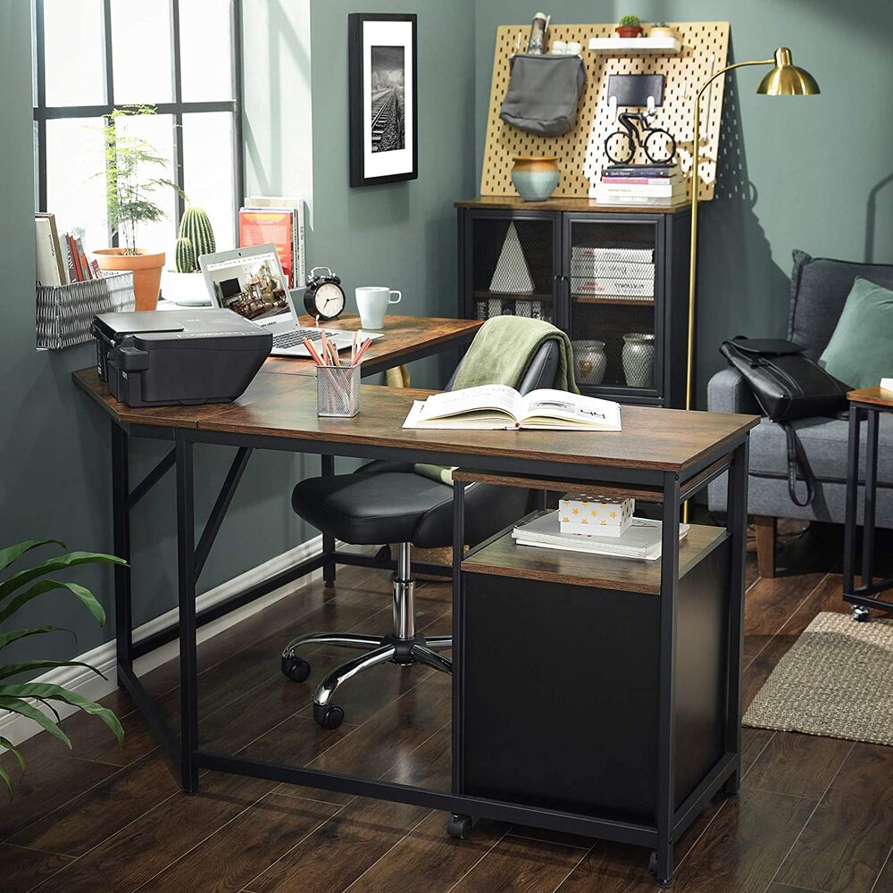 VASAGLE L-Shaped Computer Desk Rustic Brown and Black