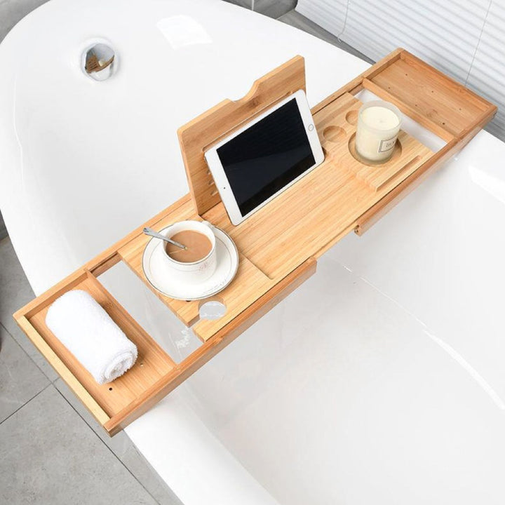 GOMINIMO Expandable Bamboo Bathup Caddy Trays