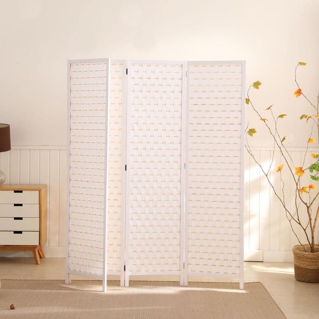 EKKIO 4-Panel Pine Wood Room Divider (White)