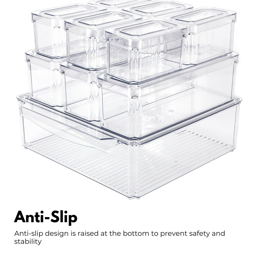 GOMINIMO 10 Pack Clear Stackable Fridge Organiser Bins with Lids (Transparent)