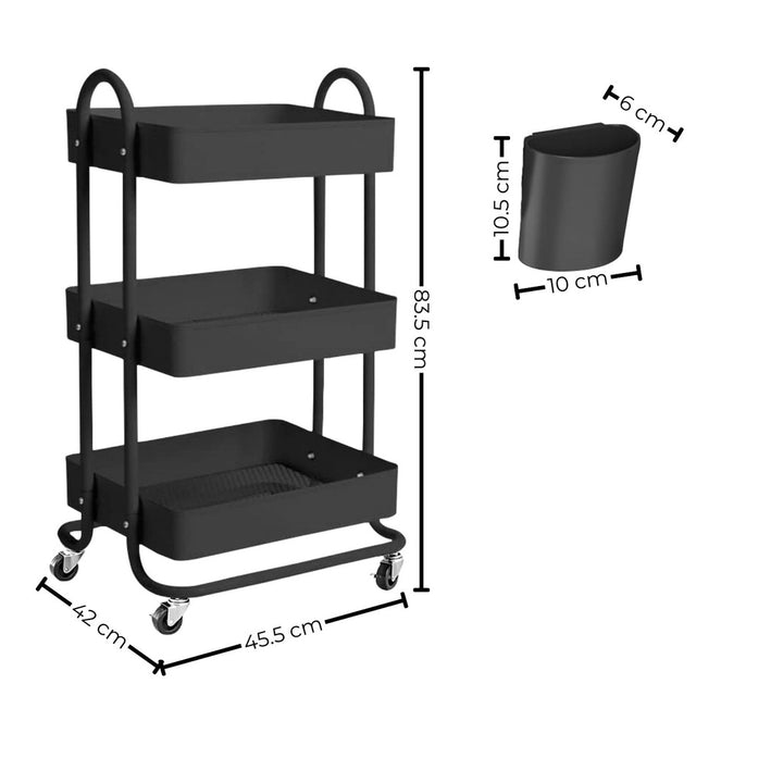 EKKIO Kitchen Trolley Cart 3 Tier (Black)