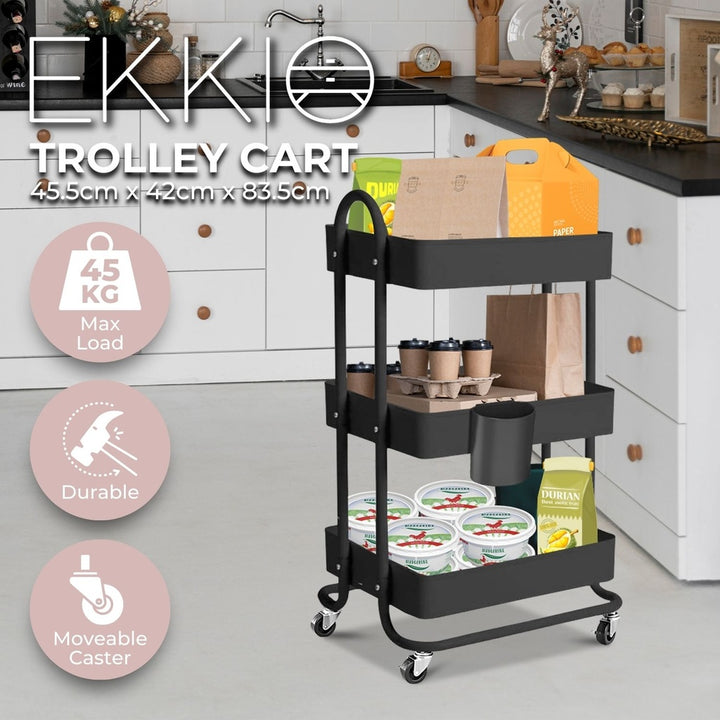 EKKIO Kitchen Trolley Cart 3 Tier (Black)