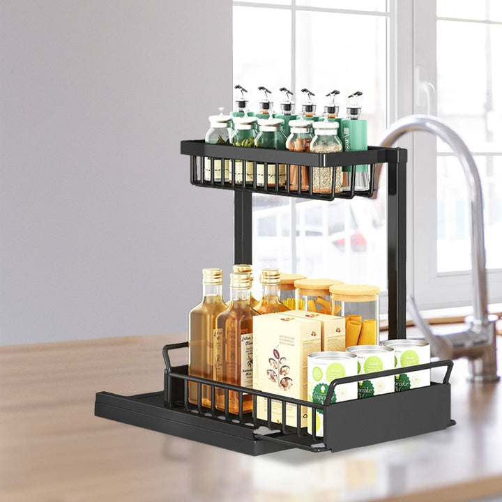 GOMINIMO 2 Tier Multi-purpose Under Sink Storage Rack (Black)