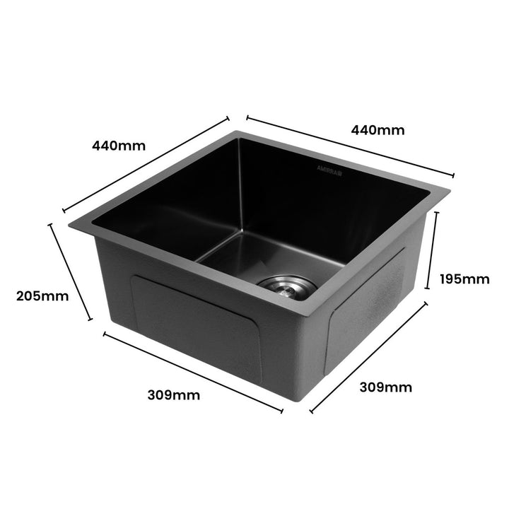 AMIRRA Kitchen Stainless Steel Sink 440mm x 440mm with Nano Coating (Silver Black)