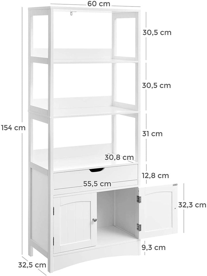 VASAGLE Floor Cabinet with Drawer 3 Open Shelves and Double Doors White